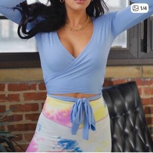 Balance Athletica Light Blue Wrap-Front Long Sleeve Crop Top